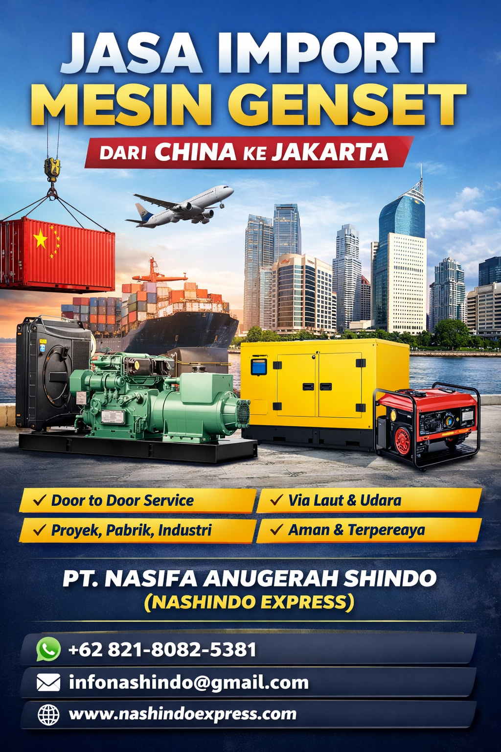 Jasa Import Mesin Genset dari China ke Jakarta, Indonesia