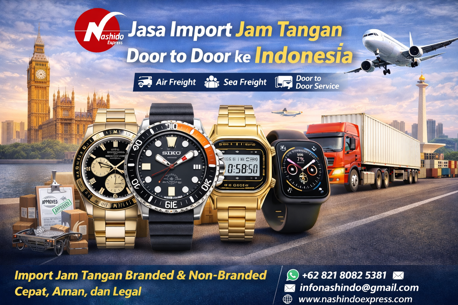 Jasa Import Door to Door Jam Tangan Branded & Non-Branded ke Indonesia
