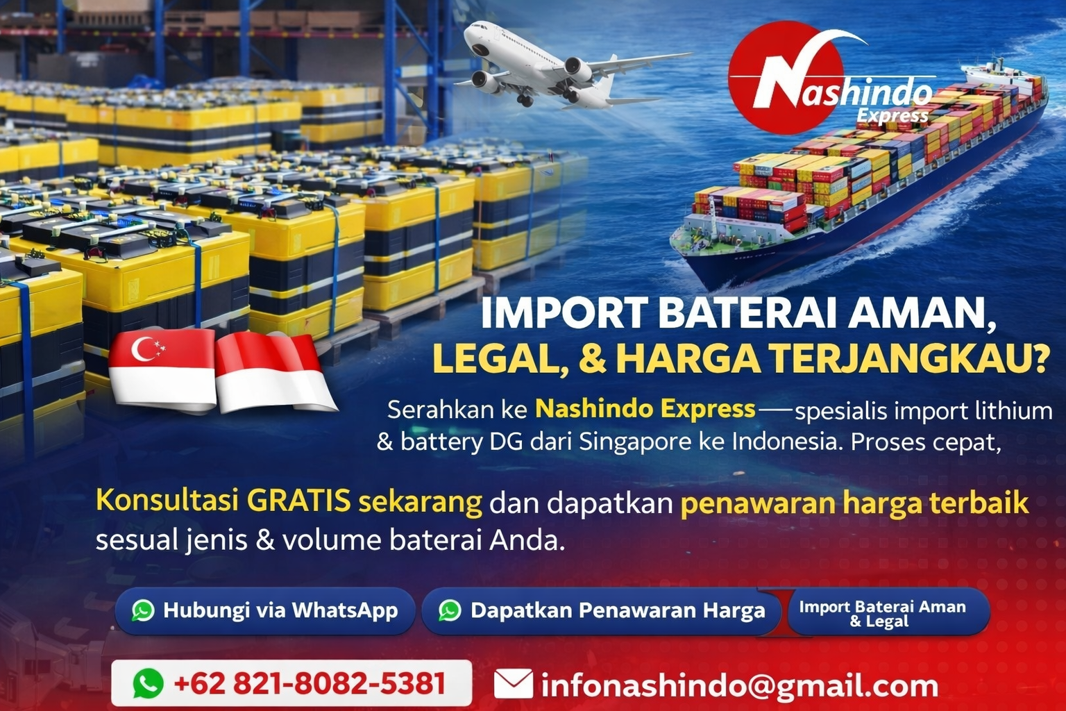 Forwarder Import Baterai Singapore ke Indonesia harga terjangkau