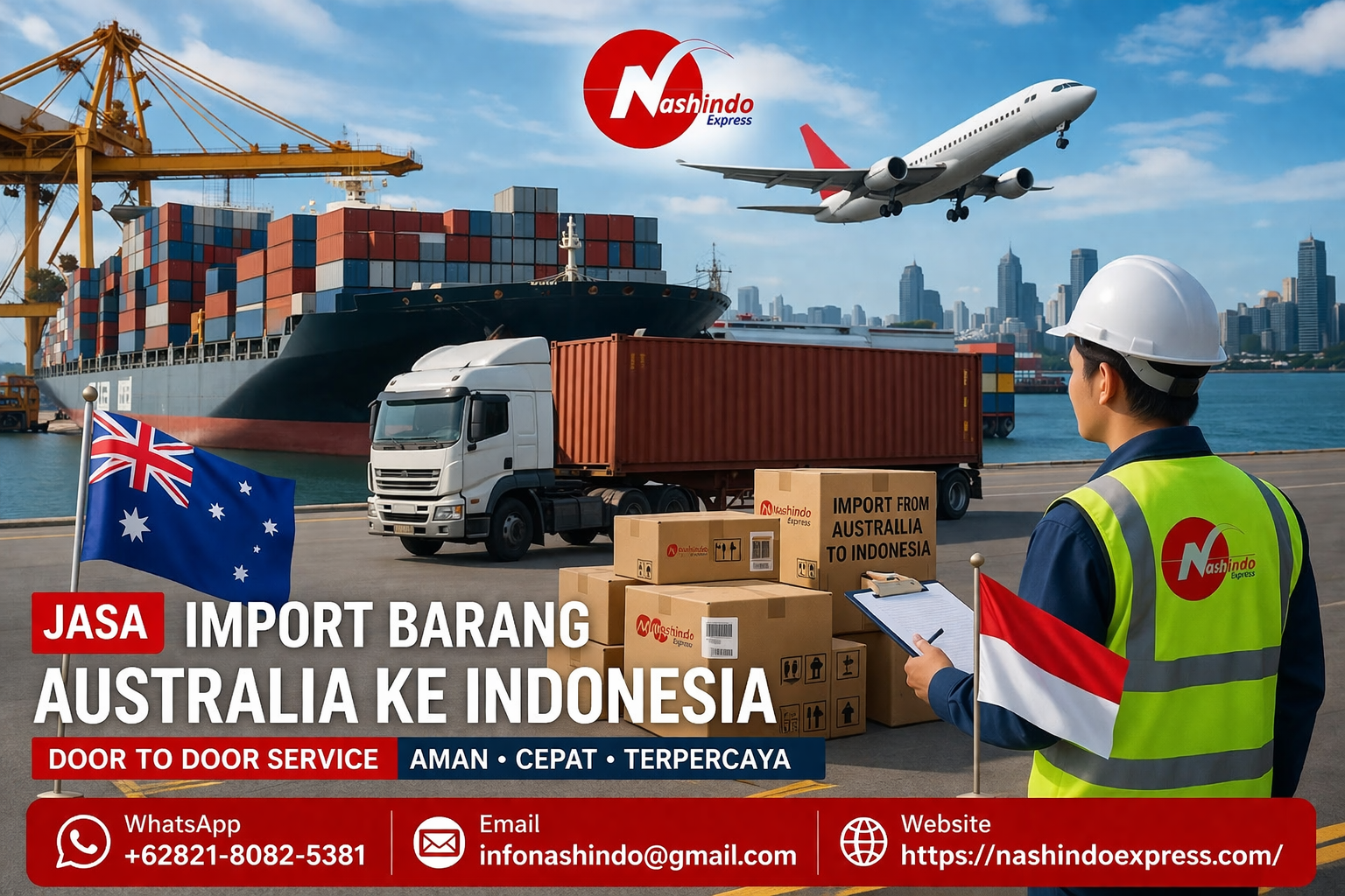 Butuh jasa import peralatan smart home dari Australia ke Indonesia? Nashindo Express melayani pengiriman door to door untuk berbagai perangkat seperti smart lock, CCTV, smart lighting, hingga IoT device. Proses cepat via air & sea freight, biaya all-in termasuk bea masuk dan pajak. Aman, legal, dan dibantu pengurusan sertifikasi seperti SNI & Postel. Cocok untuk bisnis maupun kebutuhan pribadi.