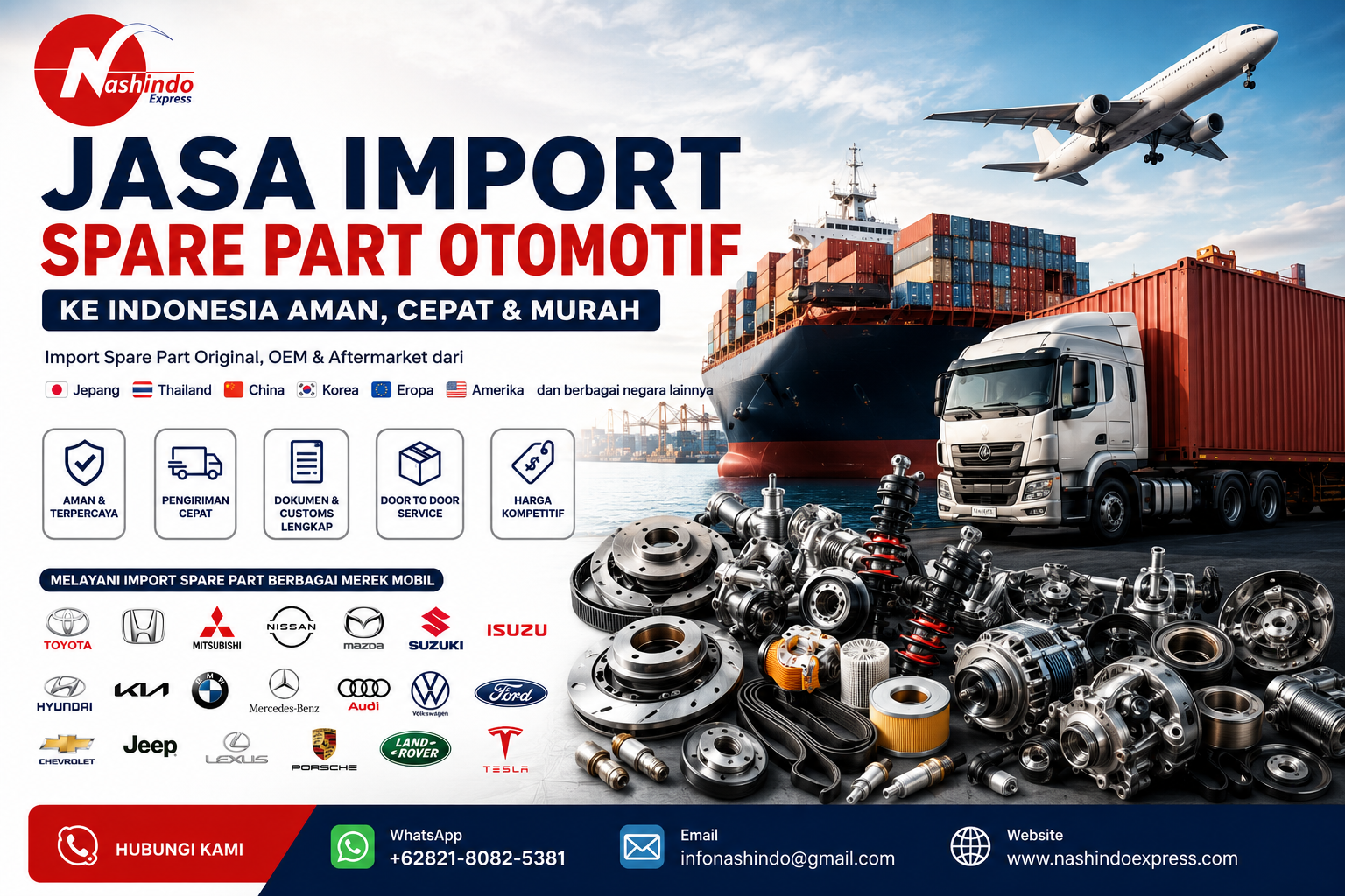 Jasa Import Spare Part Otomotif ke Indonesia Aman & Murah