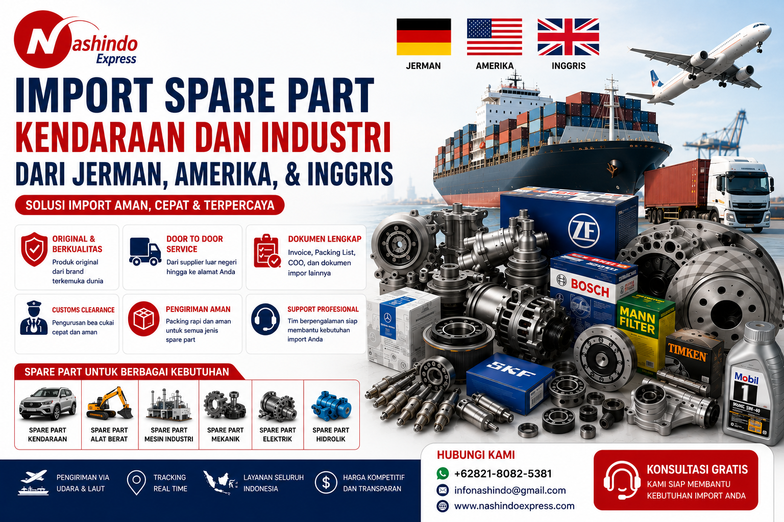 Import Spare Part Kendaraan dan Industri dari Jerman, Amerika, & Inggris