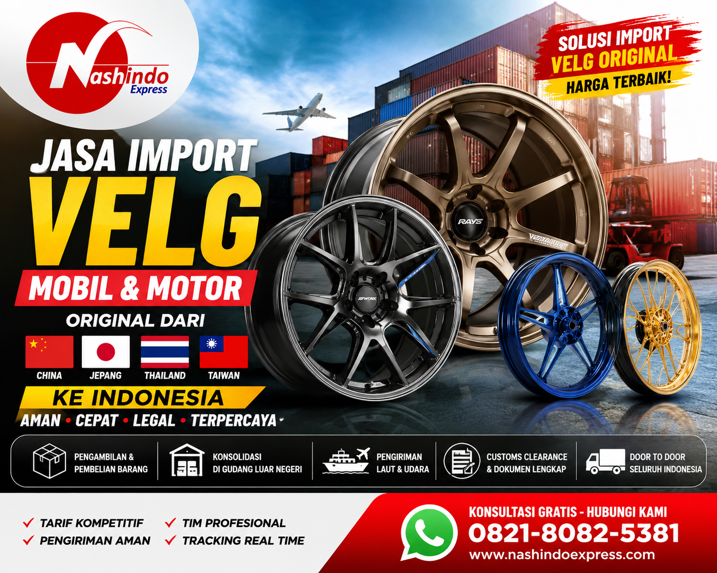 Jasa Import Velg Mobil & Motor Original dari China, Jepang, Thailand & Taiwan